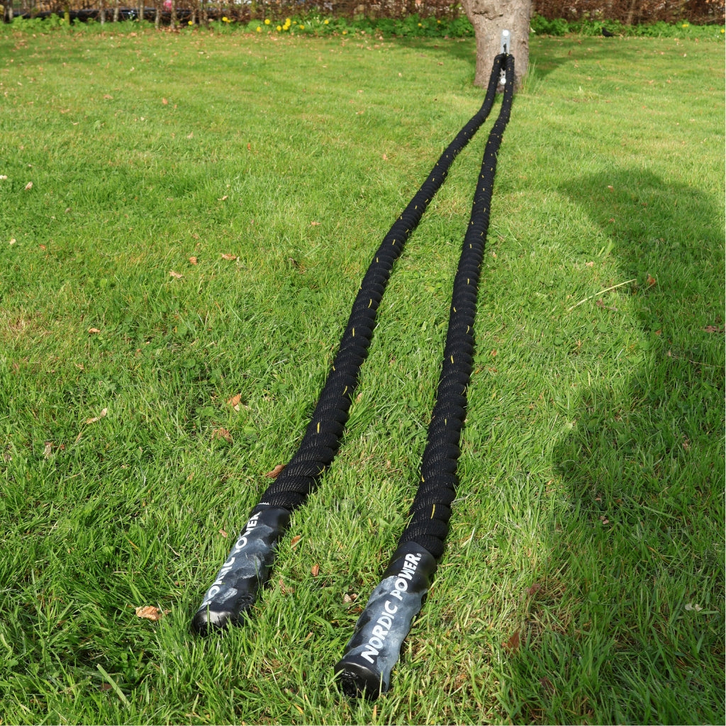 Battlerope 9 Meter, Ø38 mm, Svart med gult snöre - NORDIC POWER - ERBJUDANDE