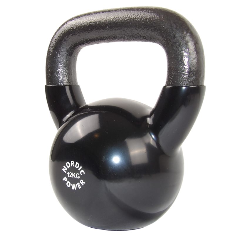 Kettlebell 12 kg. Svart gjutjärn och vinyl - NORDIC POWER