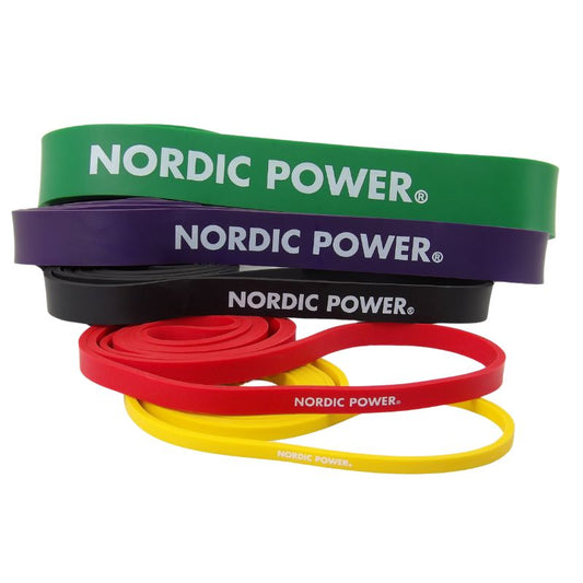 Styrkeband 5-pack Gul, Röd, Svart, Lila, Grön i Latex - NORDIC POWER