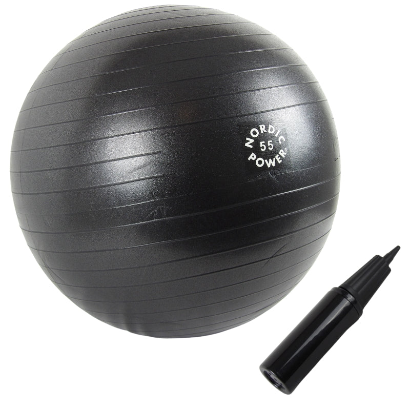 Träningsboll 55 cm svart, inkl. pump - NORDIC POWER