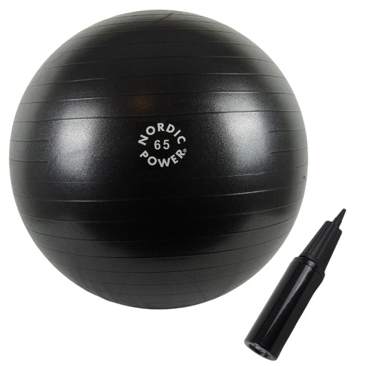 Träningsboll 65 cm svart, inkl. pump - NORDIC POWER