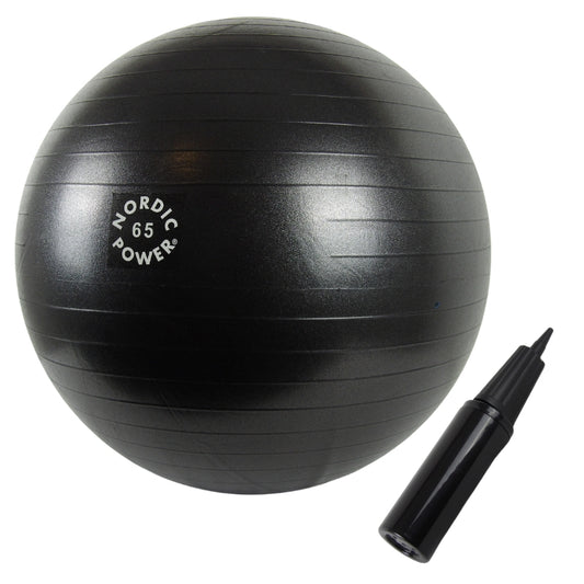 Träningsboll 65 cm svart, inkl. pump - NORDIC POWER