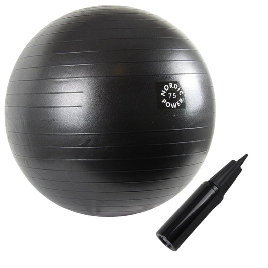 Träningsboll 75 cm svart, inkl. pump - NORDIC POWER