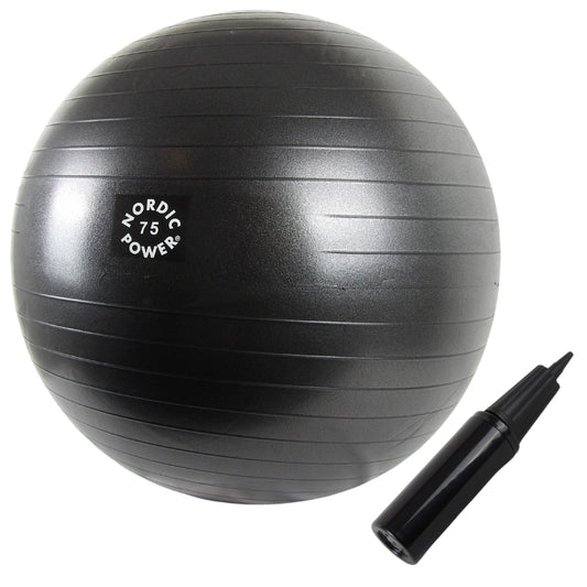 Träningsboll 75 cm svart, inkl. pump - NORDIC POWER