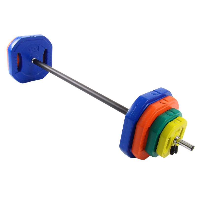 Bodypumpset 35 kg. Med blå 7,5 kg. Skivor - NORDIC POWER - Ø25 mm.