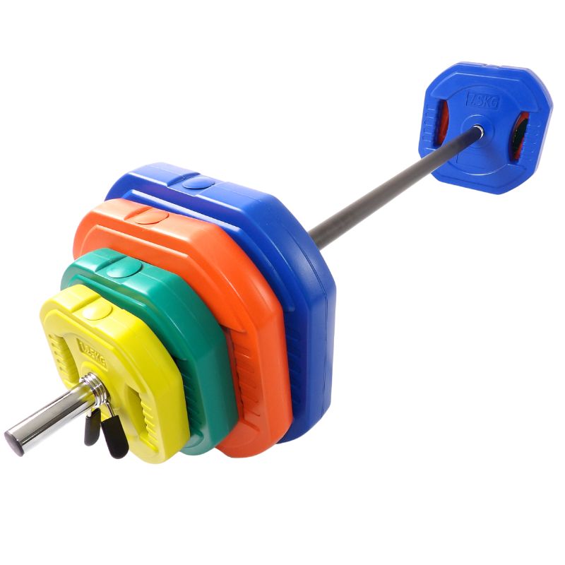 Bodypumpset 35 kg. Med blå 7,5 kg. Skivor - NORDIC POWER - Ø25 mm.
