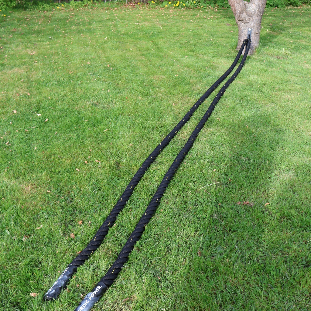 Battlerope 9 Meter, Ø38 mm, Svart med gult snöre - NORDIC POWER - ERBJUDANDE