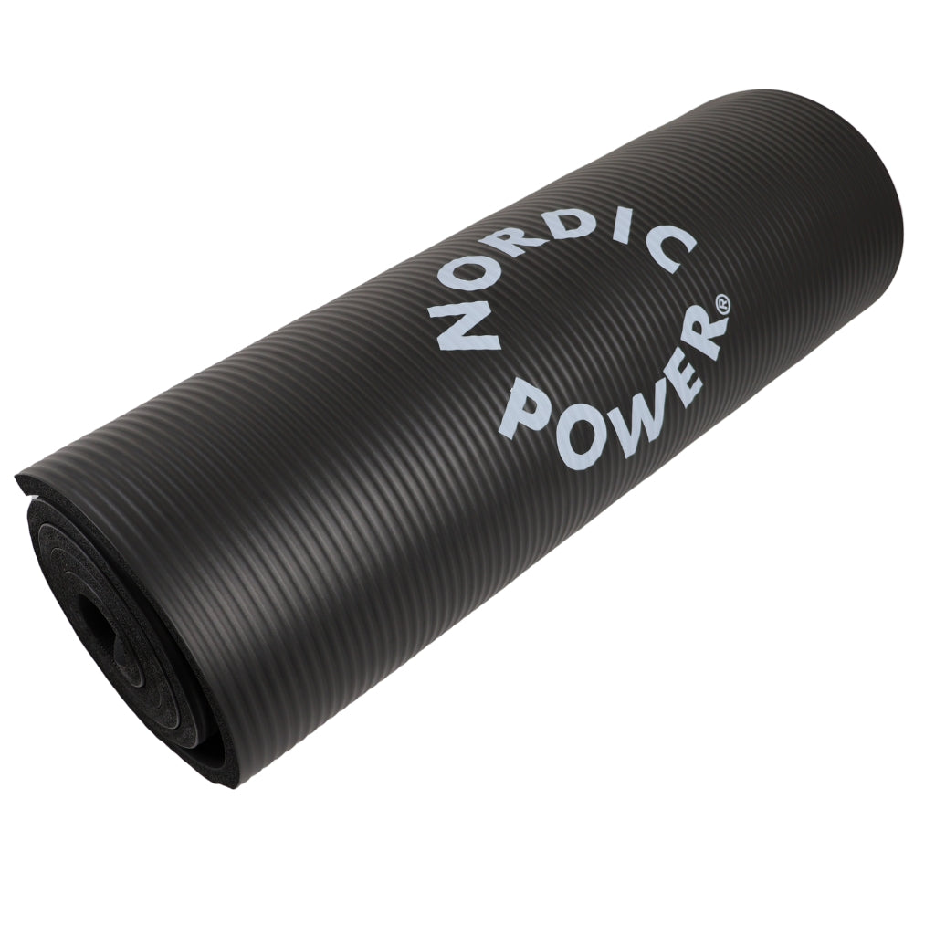 Träningsmatta Svart 1,5 cm tjock, med påse - NORDIC POWER