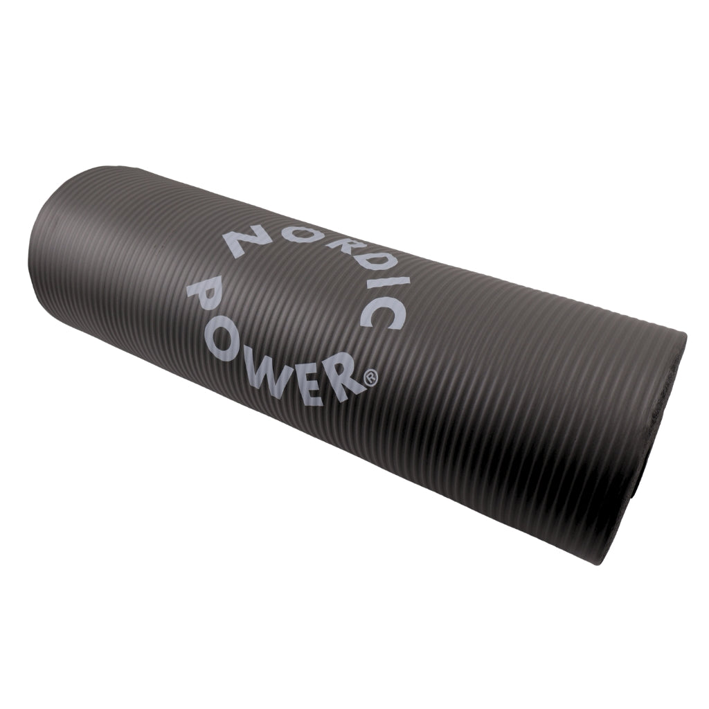 Träningsmatta Svart 1,5 cm tjock, med påse - NORDIC POWER