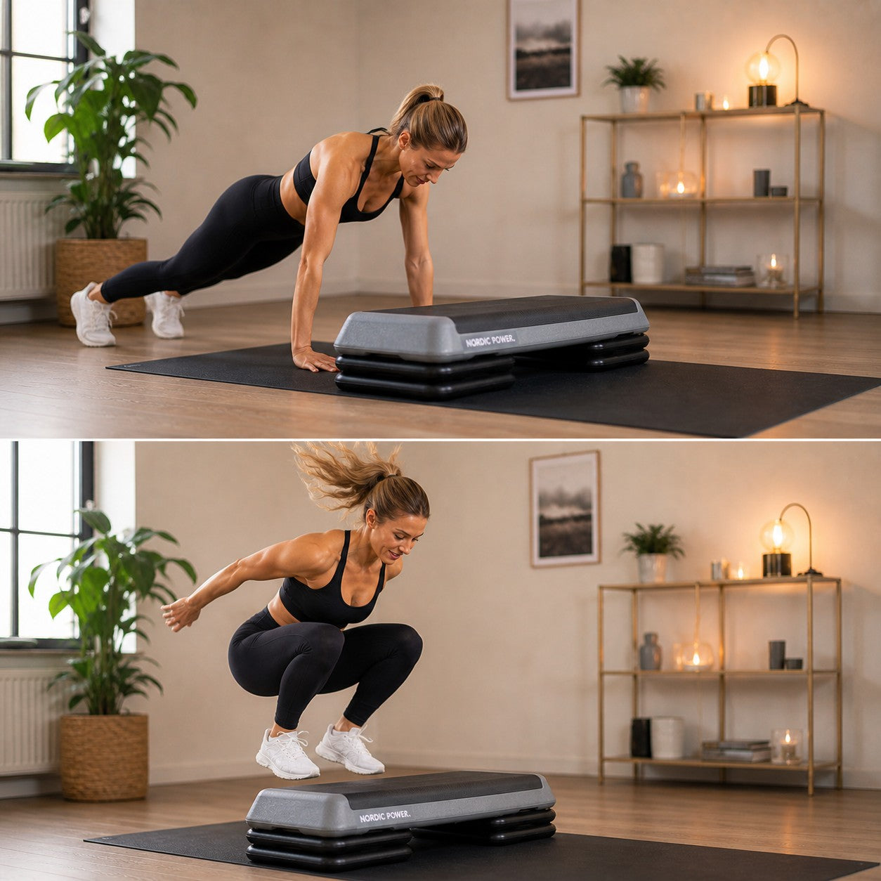 Stegbänk justerbar 68 cm, svart och grå - NORDIC POWER