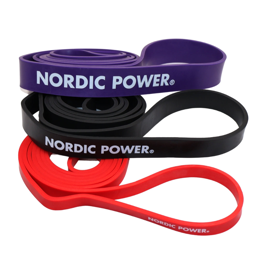 Styrkeband 3-pack. Röd, Svart, Lila i Latex - NORDIC POWER