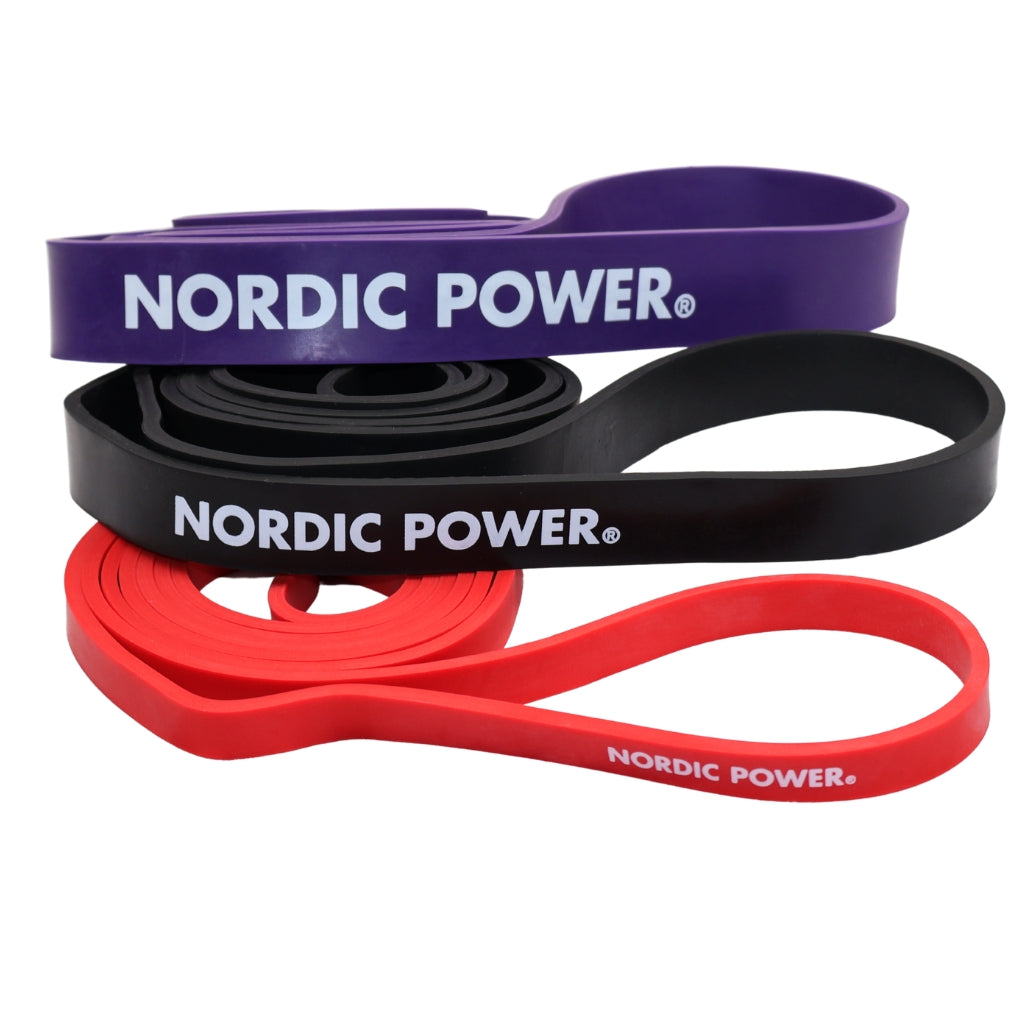 Styrkeband 3-pack. Röd, Svart, Lila i Latex - NORDIC POWER