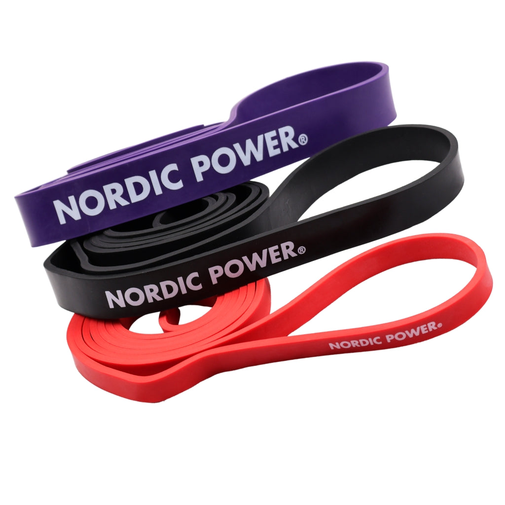 Styrkeband 3-pack. Röd, Svart, Lila i Latex - NORDIC POWER