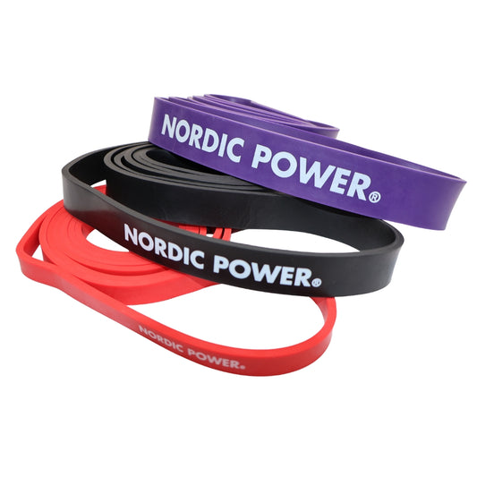 Styrkeband 3-pack. Röd, Svart, Lila i Latex - NORDIC POWER