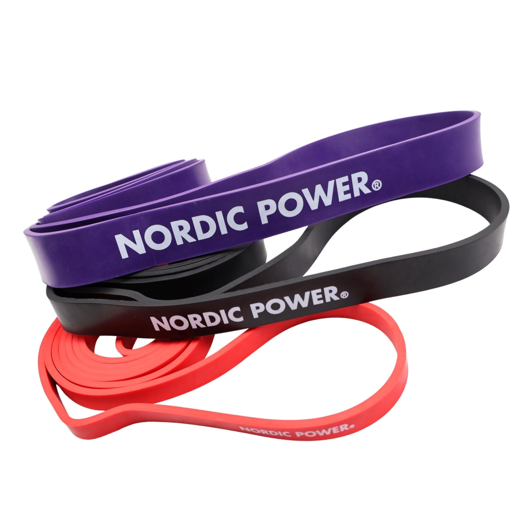 Styrkeband 3-pack. Röd, Svart, Lila i Latex - NORDIC POWER