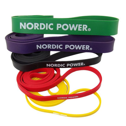 Styrkeband 5-pack Gul, Röd, Svart, Lila, Grön i Latex - NORDIC POWER