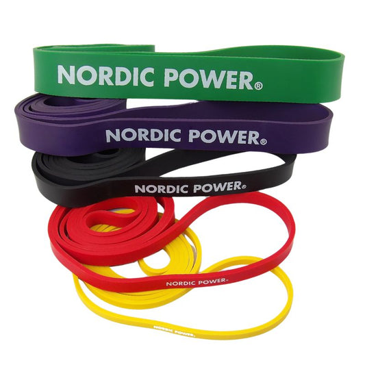 Styrkeband 5-pack Gul, Röd, Svart, Lila, Grön i Latex - NORDIC POWER