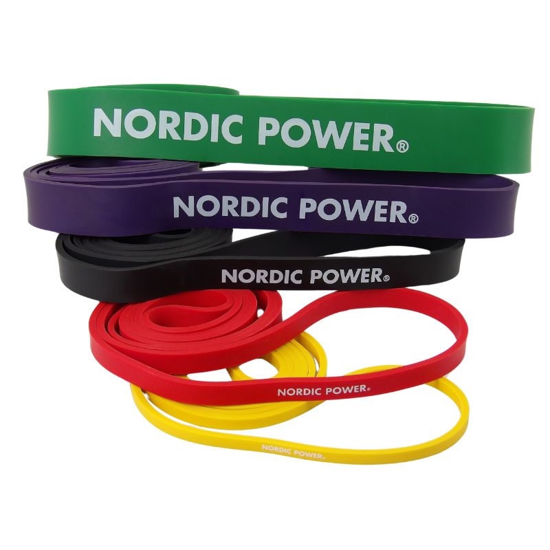 Styrkeband 5-pack Gul, Röd, Svart, Lila, Grön i Latex - NORDIC POWER