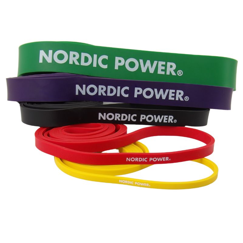 Styrkeband 5-pack Gul, Röd, Svart, Lila, Grön i Latex - NORDIC POWER