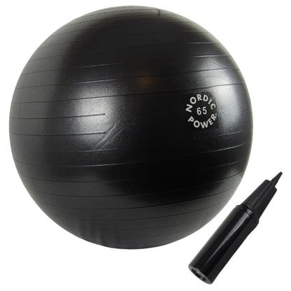 Träningsboll 65 cm svart, inkl. pump - NORDIC POWER