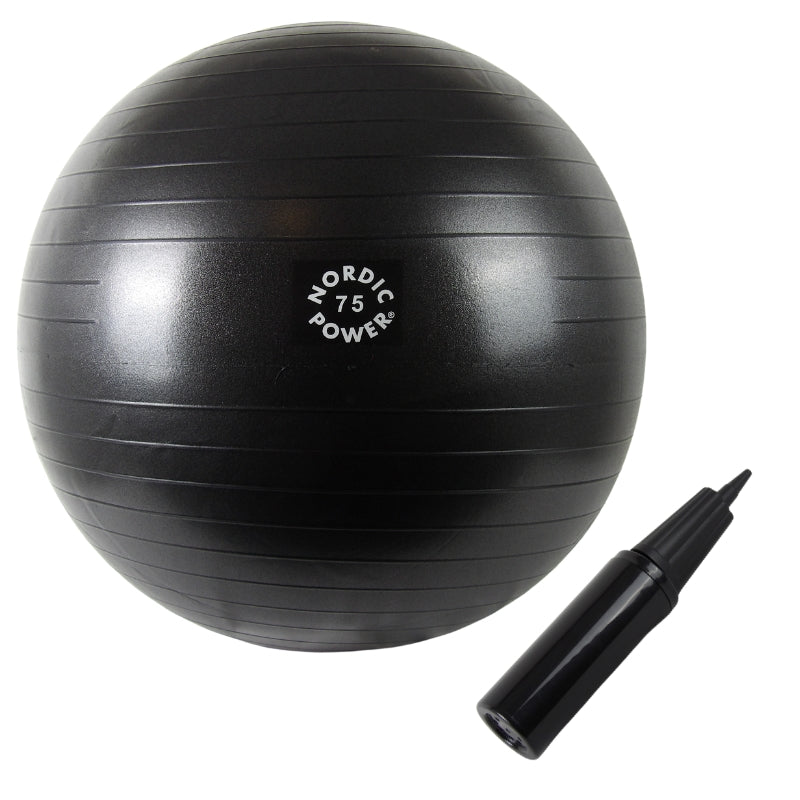 Träningsboll 75 cm svart, inkl. pump - NORDIC POWER